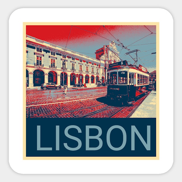 Lisbon in Shepard Fairey style design Sticker by Montanescu